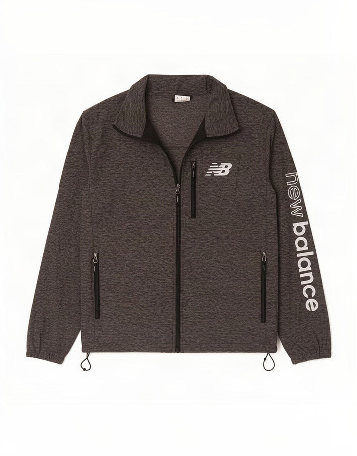 Jaqueta masculina de agasalho gráfico New Balance poliéster manchado cinza pequeno