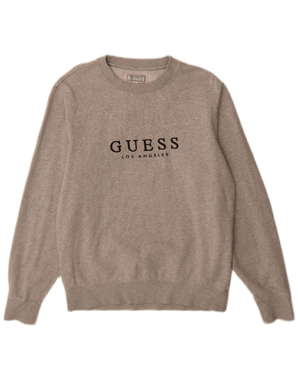 Suéter gráfico masculino Guess UK 34 XS algodão manchado cinza
