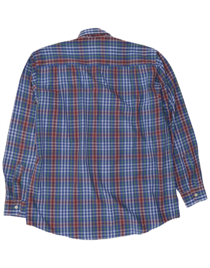 Camisa masculina vintage poliéster xadrez azul médio