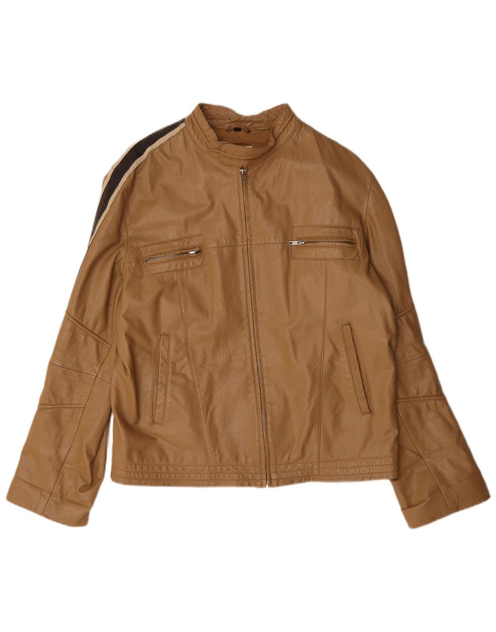Jaqueta de couro masculina vintage IT 54 XL couro bege Colourblock