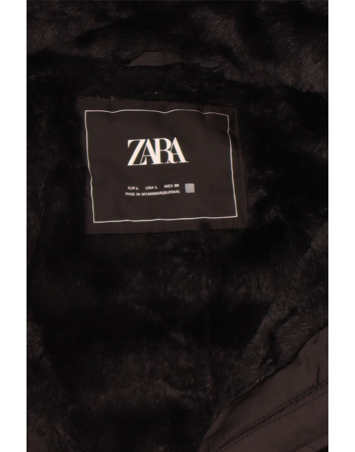 Jaqueta acolchoada com capuz feminina Zara UK 14 grande preta