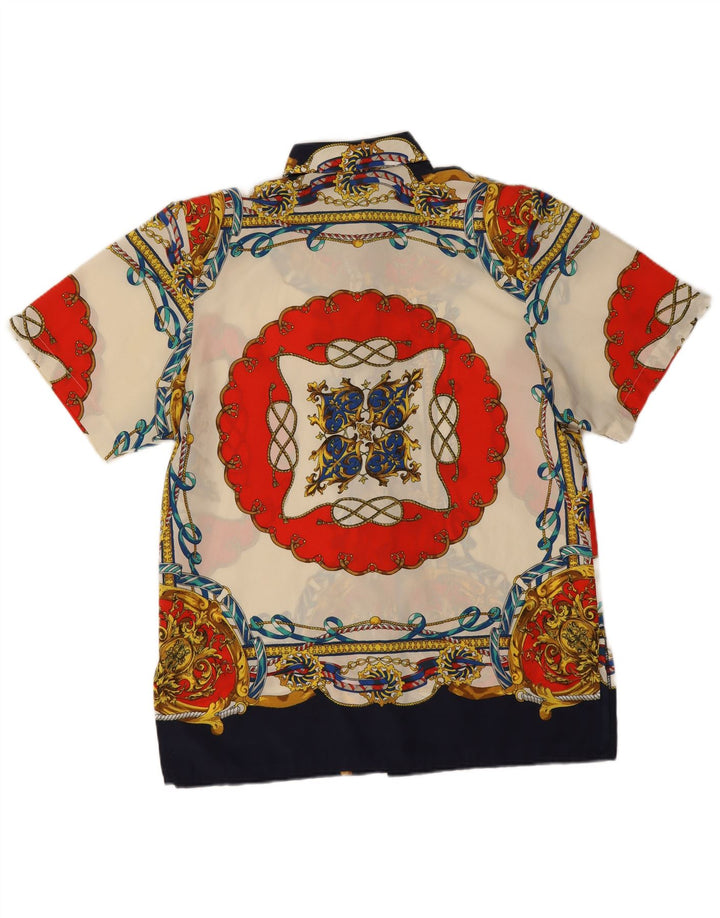 Blusa feminina vintage com padrão abstrato Reino Unido 16 grande multicolorida