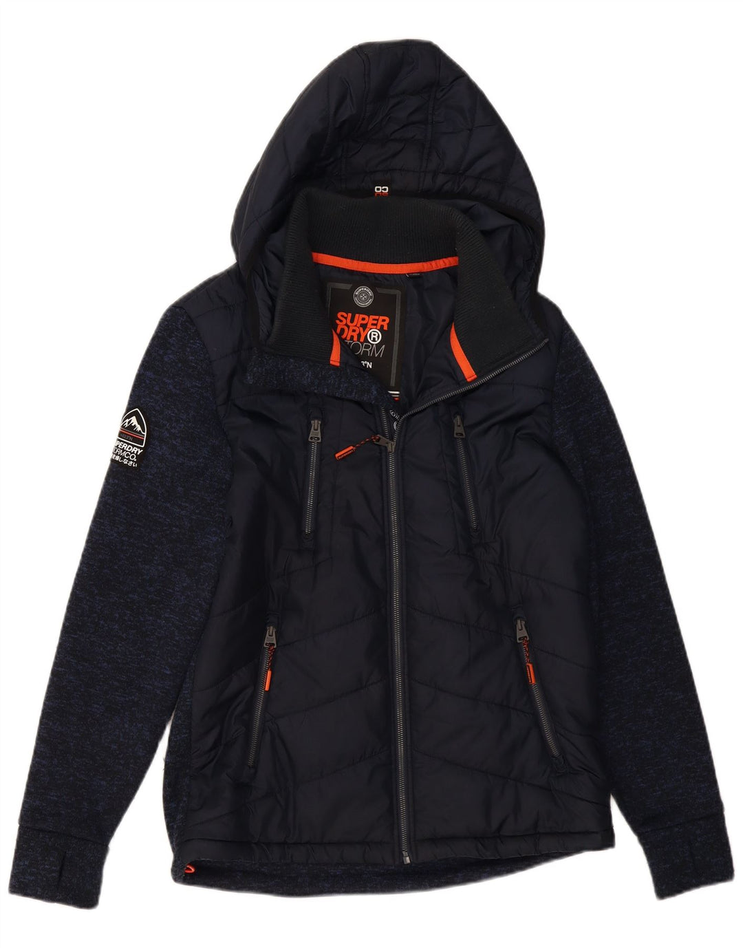 Jaqueta acolchoada com capuz masculina Superdry Reino Unido 40 grande poliéster manchado azul marinho