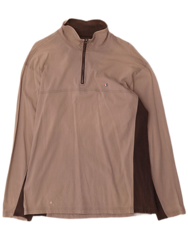 Campeão Mens Zip Neck Top Manga Longa XL Bege Algodão Colourblock