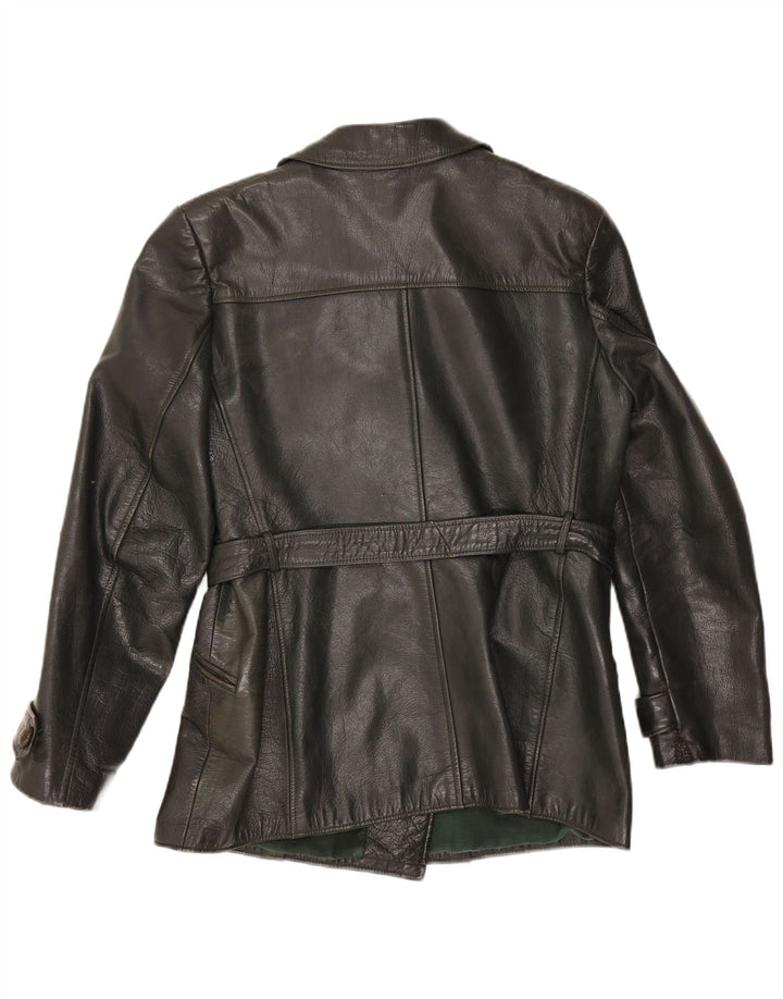 Jaqueta de couro feminina vintage UK 14 média preta