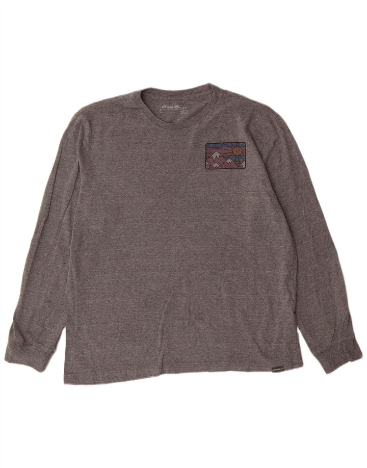 EDDIE BAUER Top gráfico masculino manga comprida grande algodão cinza