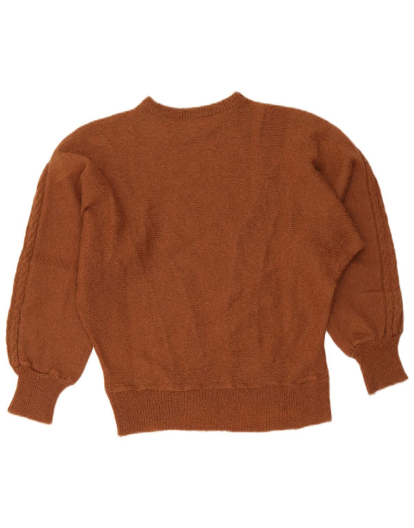 Suéter feminino vintage com gola canoa Reino Unido 14 grande marrom