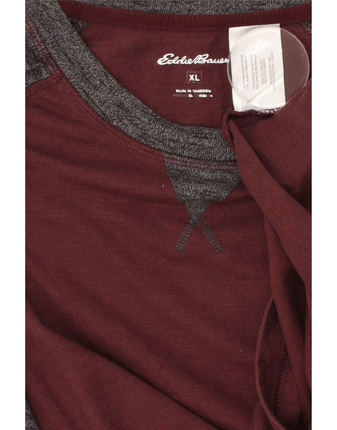 EDDIE BAUER Mens Top Long Sleeve XL Burgundy Colourblock Cotton Vintage Eddie Bauer and Second-Hand Eddie Bauer from Messina Hembry 