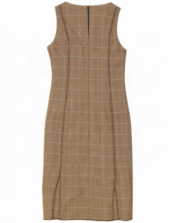 Benetton Womens Sleeveless Sheath Dress UK 8 Small Brown Chevron
