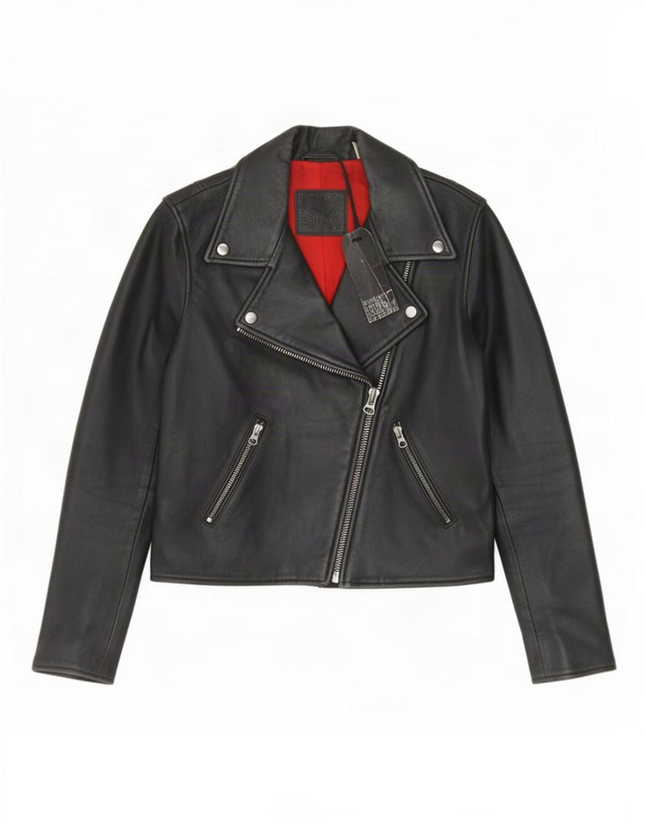 Jaqueta feminina Levi's Crop Leather Biker UK 6 XS preta