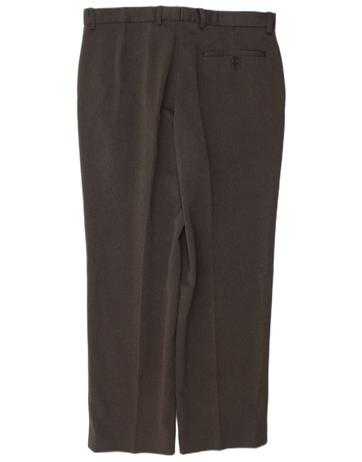 Calça masculina de terno cônico Marks & Spencer W34 L29 poliéster marrom