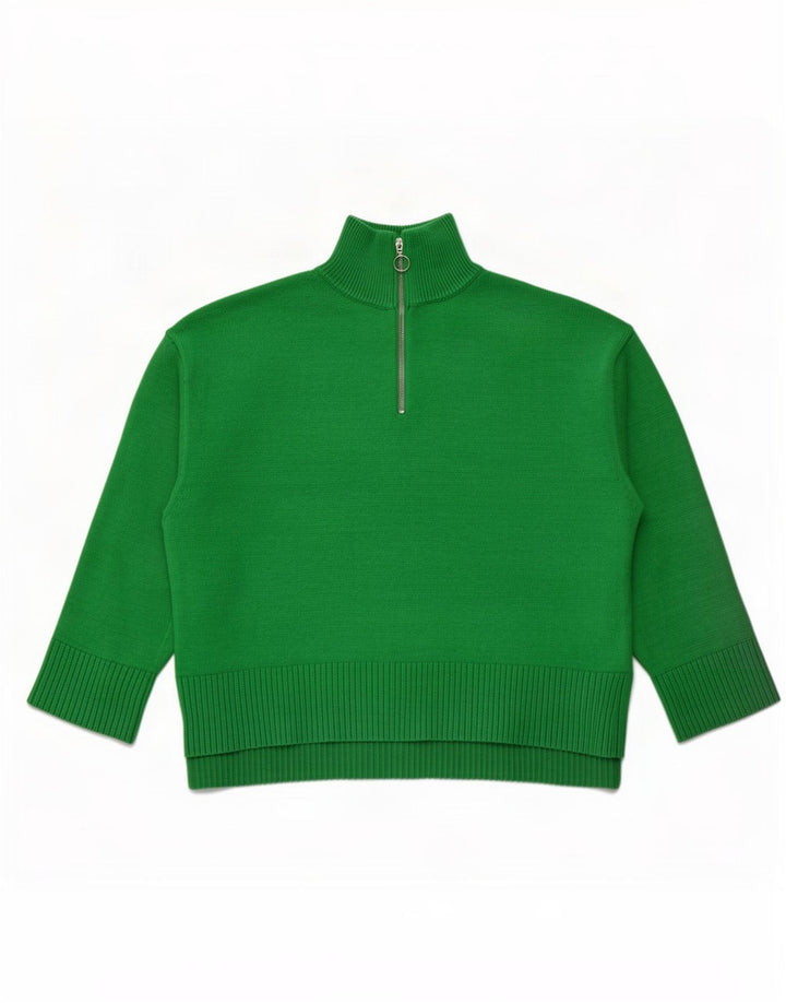 Zara Suéter feminino com gola e zíper Reino Unido 16 grande verde