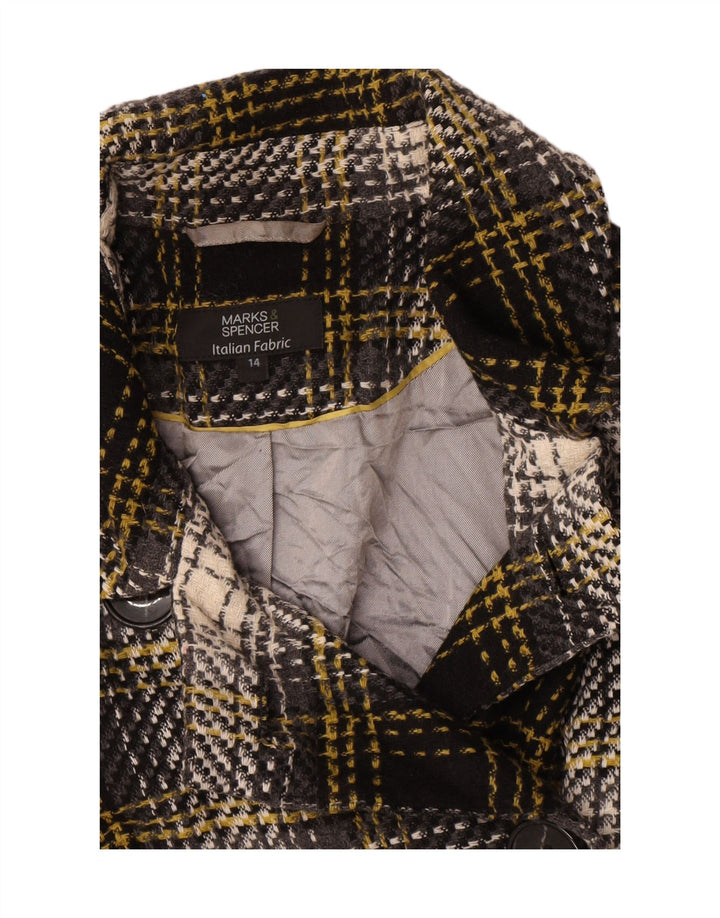 Casaco curto feminino Marks & Spencer UK 14 grande acrílico xadrez preto