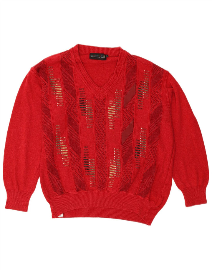 Suéter masculino DARDANO com decote em V IT 54 XL algodão listrado vermelho