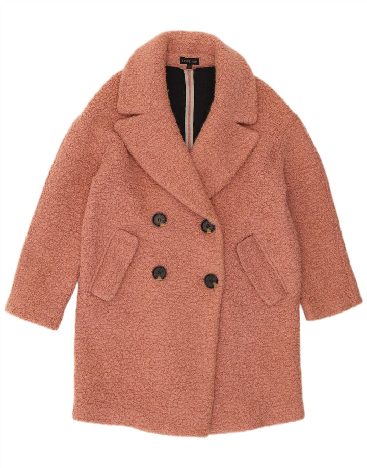 Topshop casaco feminino oversized com peito duplo Reino Unido 10 lã rosa pequena