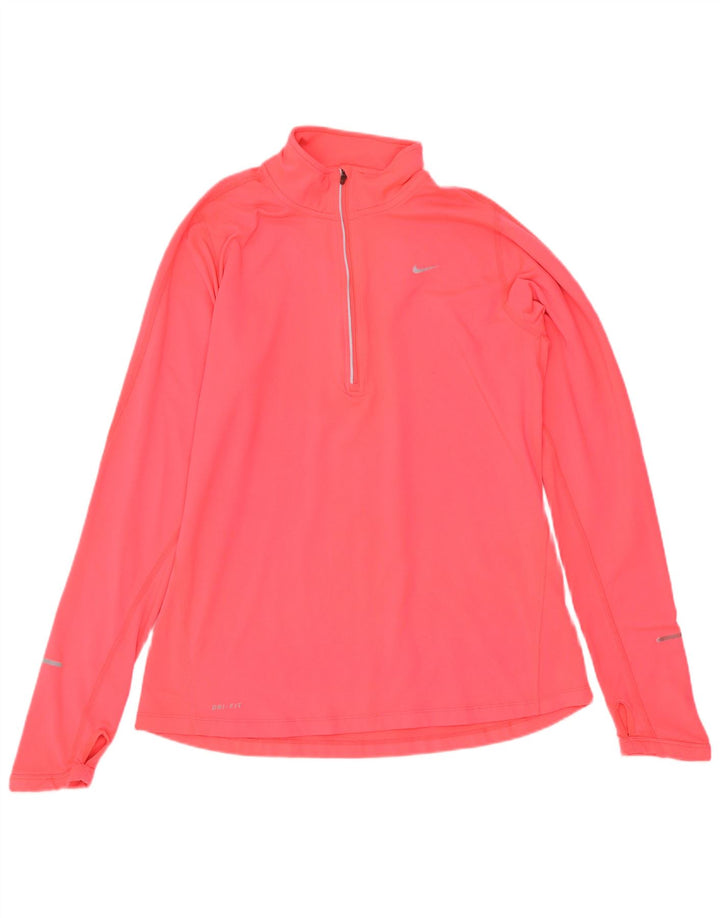 Nike Womens Dri Fit Zip Neck Pullover Treino Top UK 12 Médio Rosa