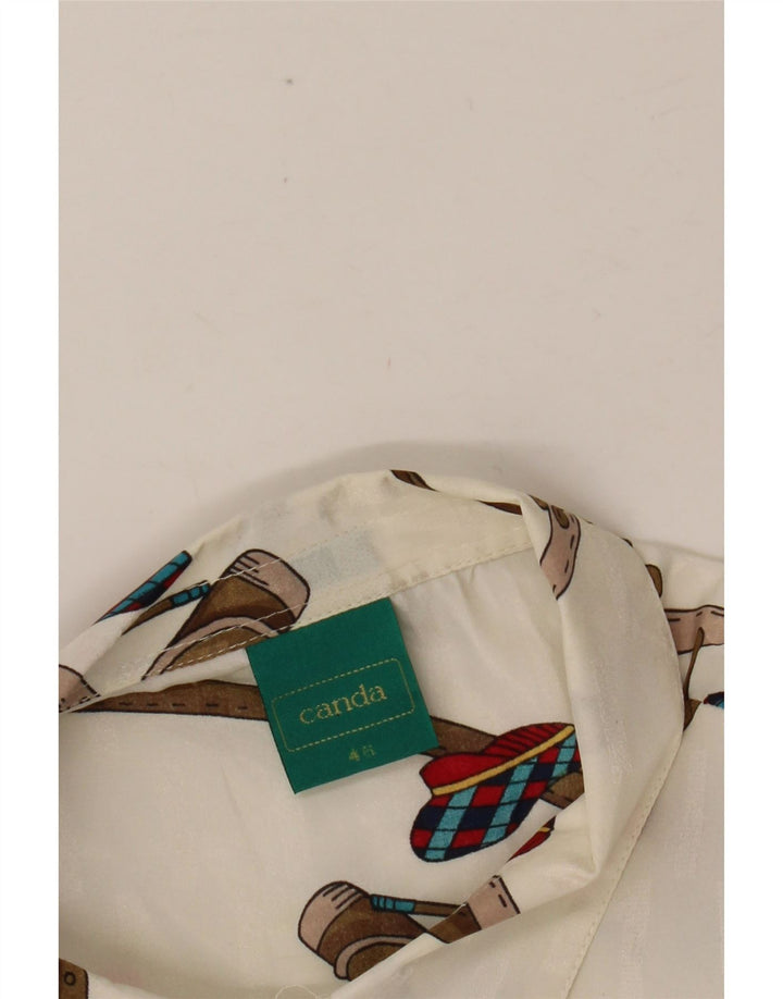 Blusa feminina CANDA com estampa abstrata IT 46 grande poliéster branco