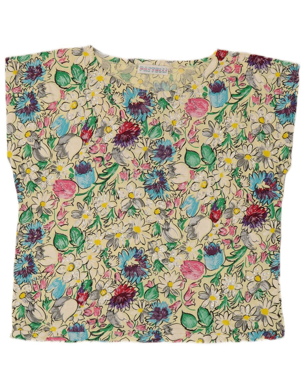 Camiseta feminina vintage UK 16 grande floral multicolorida