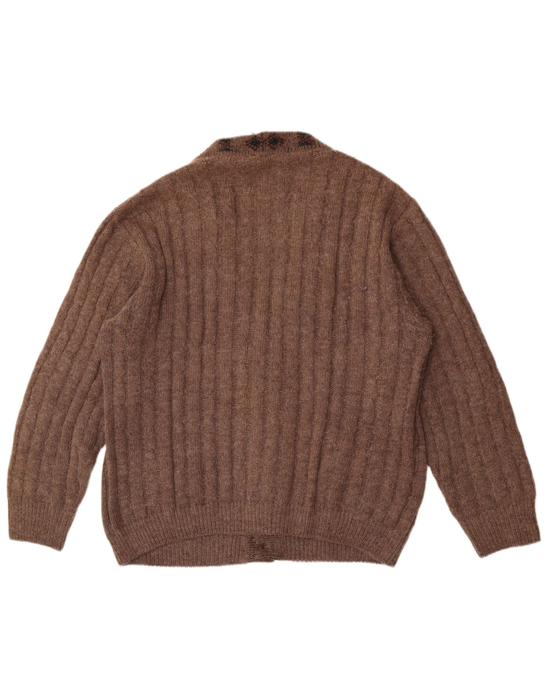 Suéter cardigã masculino vintage grande marrom geométrico