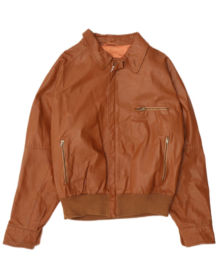 Jaqueta de couro masculina VINTAGE IT 50 grande marrom