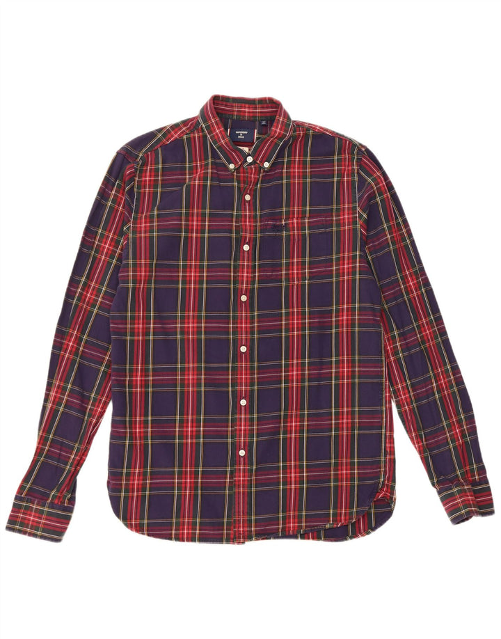 Camisa masculina Superdry de flanela média azul marinho xadrez algodão