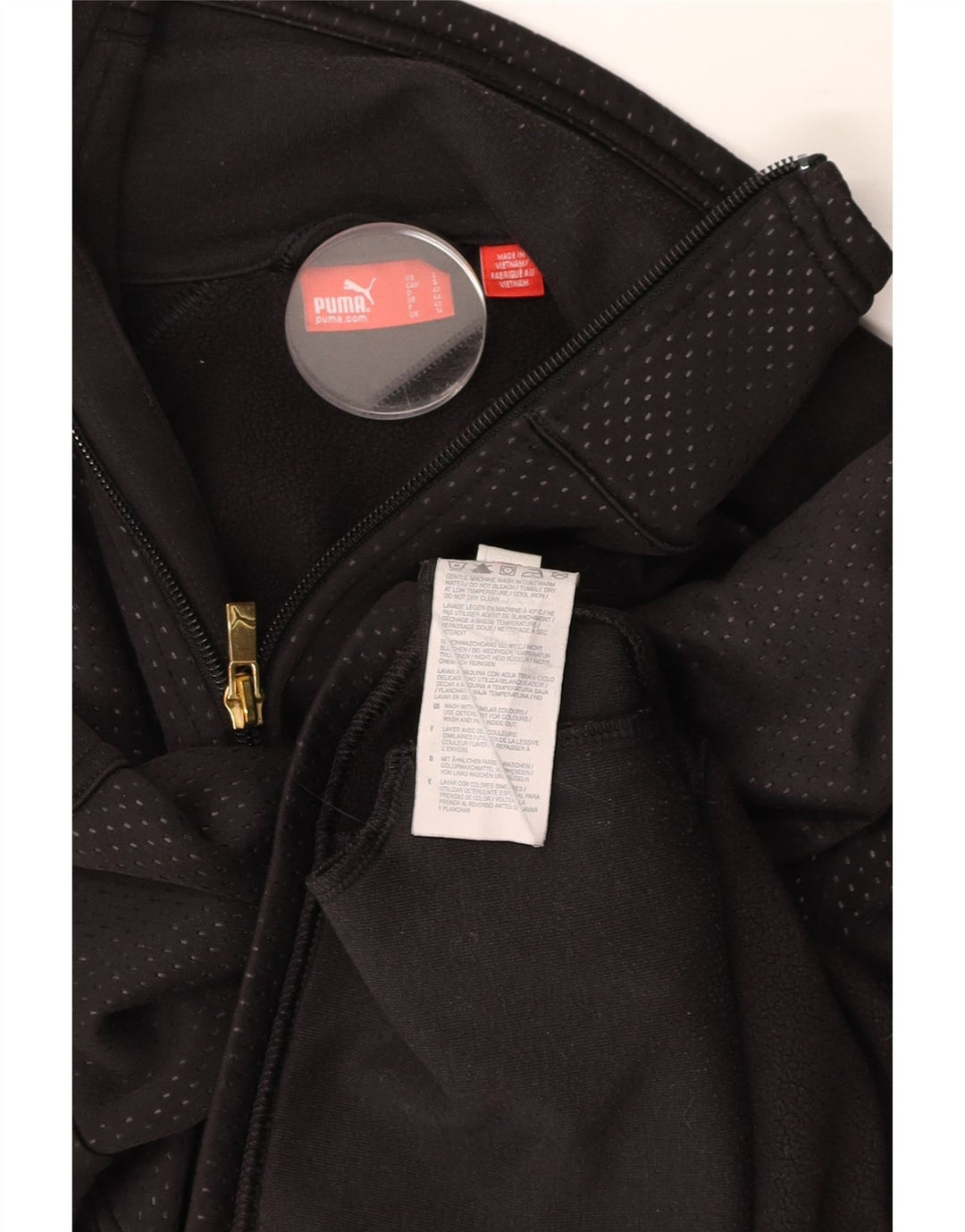 PUMA Womens Tracksuit Top Jacket UK 14 Médio Preto Manchado Poliéster