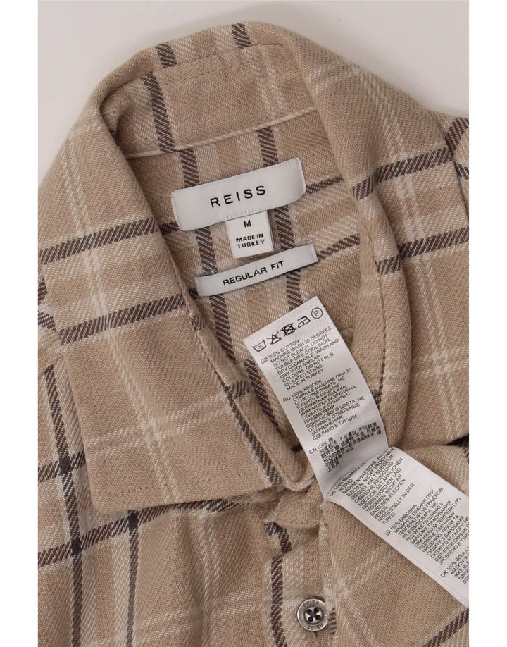 Camisa masculina de flanela Reiss Regular Fit algodão xadrez bege médio