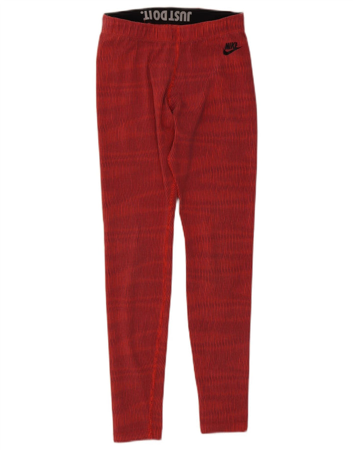 Leggings Nike Femininas UK 10 Pequenas Listradas Vermelhas de Algodão