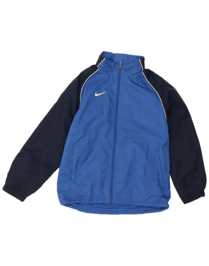Jaqueta de chuva com capuz Nike Boys 10-11 anos médio azul colorblock nylon