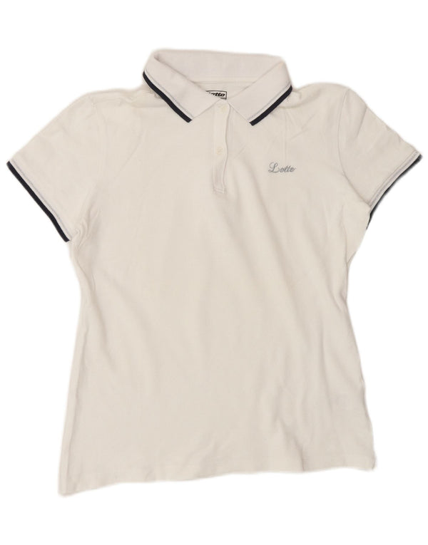 Camisa polo feminina Lotto UK 14 grande algodão branco