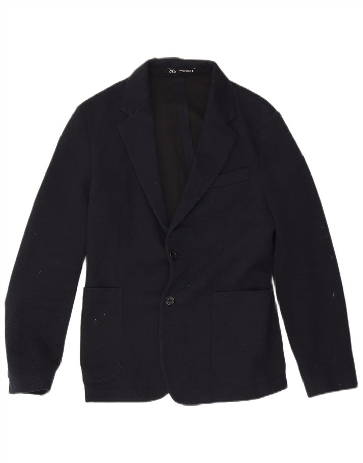 Jaqueta blazer masculina Zara com 2 botões Reino Unido 38 poliéster azul marinho médio
