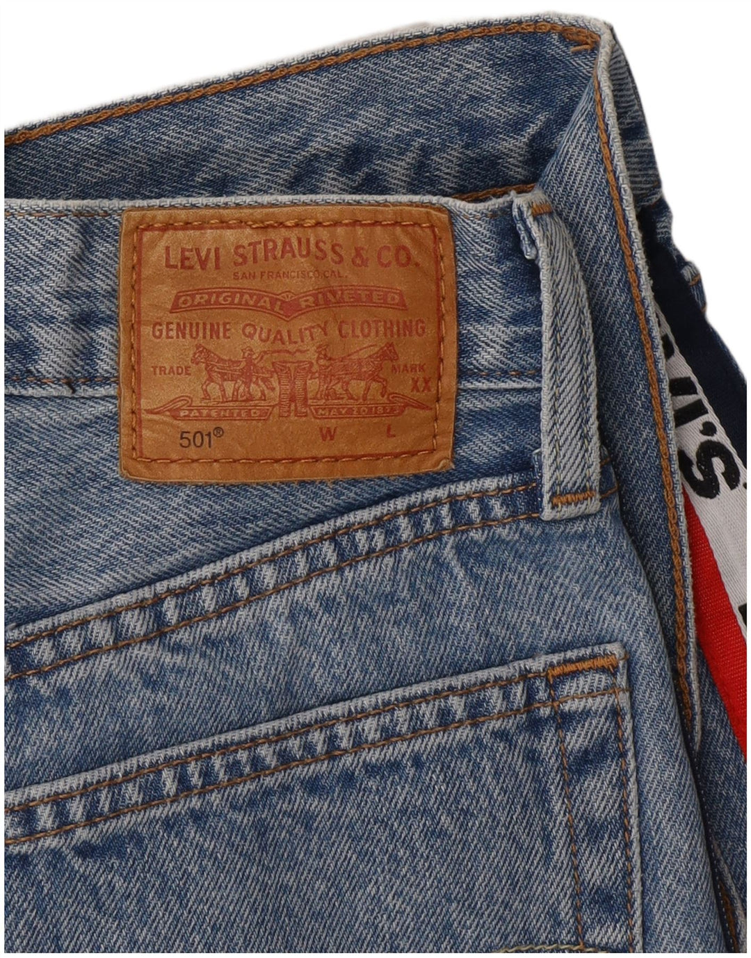 Jeans femininos Levi's 501 Graphic Straight W28 L27 Azul