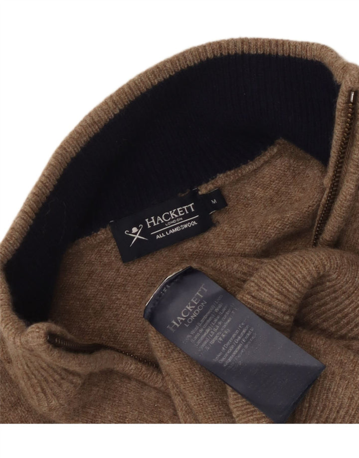 Suéter feminino Hackett com gola e zíper Reino Unido 14 lã de carneiro marrom médio