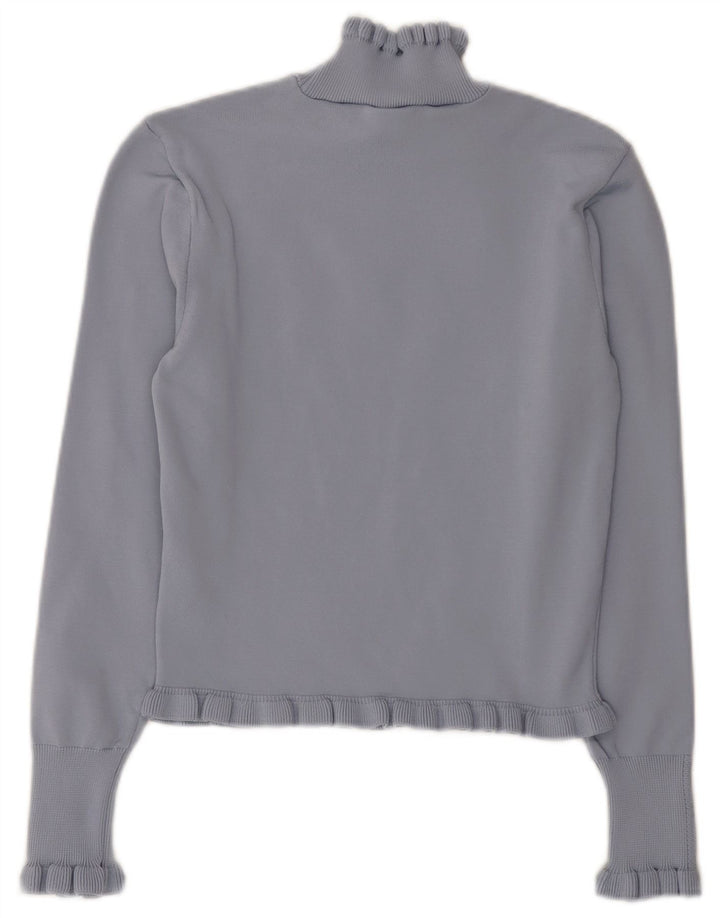 Zara Suéter feminino com gola tartaruga e gola alta, Reino Unido 12 poliéster azul médio