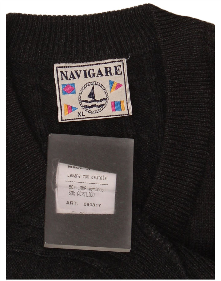 Suéter masculino Navigare com decote em V XL lã cinza