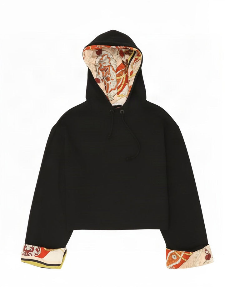 Suéter feminino Zara com capuz e estampa abstrata com capuz grande Reino Unido 10 pequeno preto
