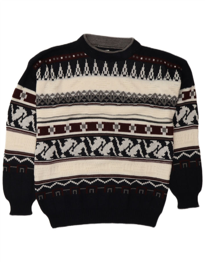 Suéter masculino VINTAGE com gola redonda grande multicolorido Fair Isle