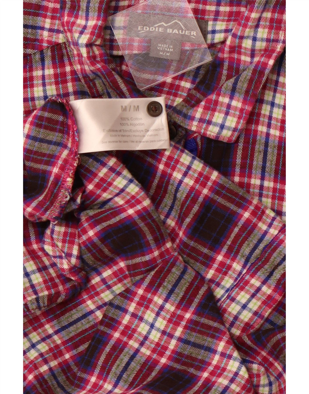 Camisa feminina de flanela EDDIE BAUER Reino Unido 12 algodão xadrez roxo médio
