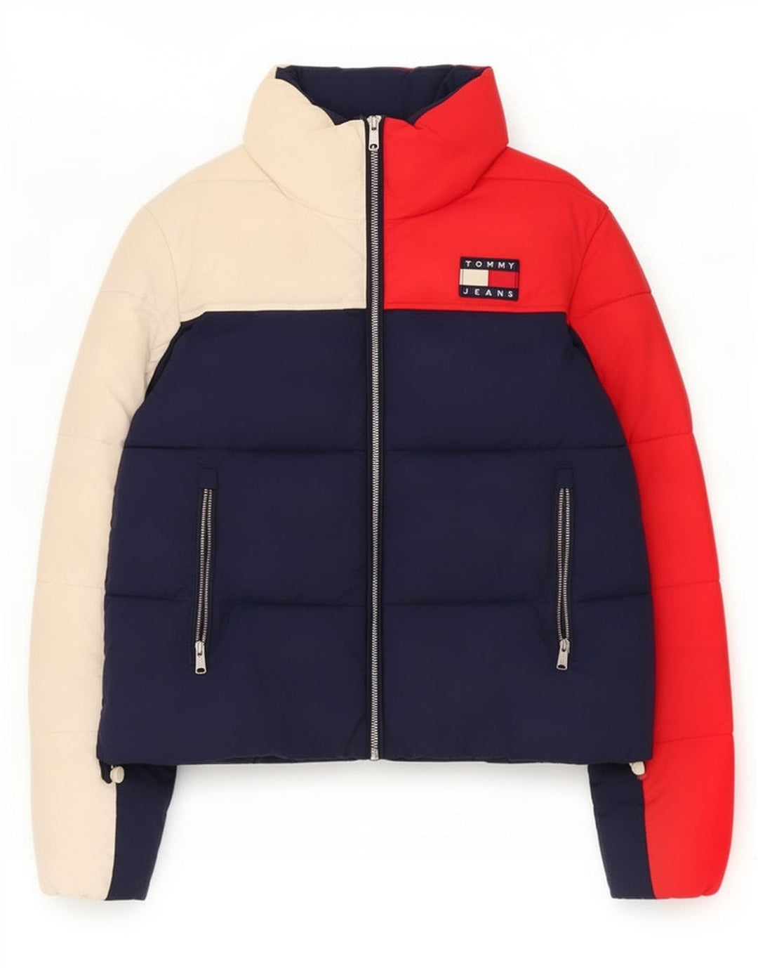 Jaqueta acolchoada feminina Tommy Hilfiger UK 14 médio azul marinho colorblock