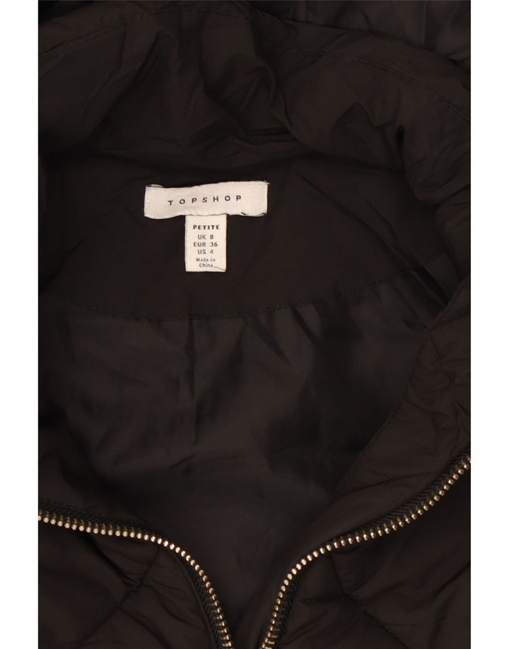 Jaqueta acolchoada feminina Topshop Petite com capuz grande Reino Unido 8 pequena preta