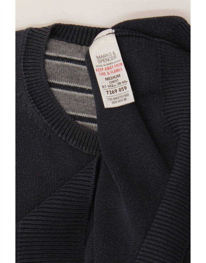 Suéter masculino Marks & Spencer com gola redonda, algodão azul marinho médio