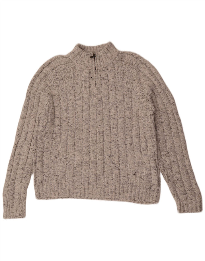 Suéter masculino Marks & Spencer com zíper e gola grande acrílico manchado cinza