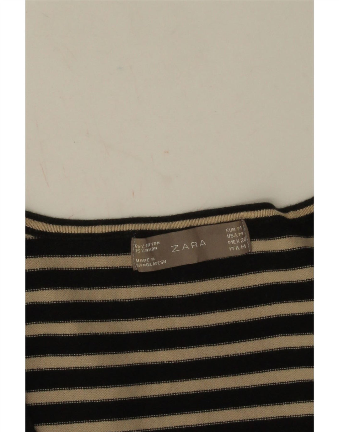 Top feminino Zara manga 3/4 Reino Unido 12 algodão listrado preto médio
