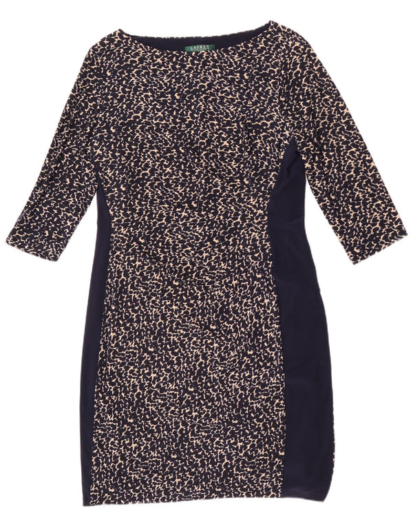 Vestido feminino Ralph Lauren com bainha pequena US 14 XL azul marinho estampa animal