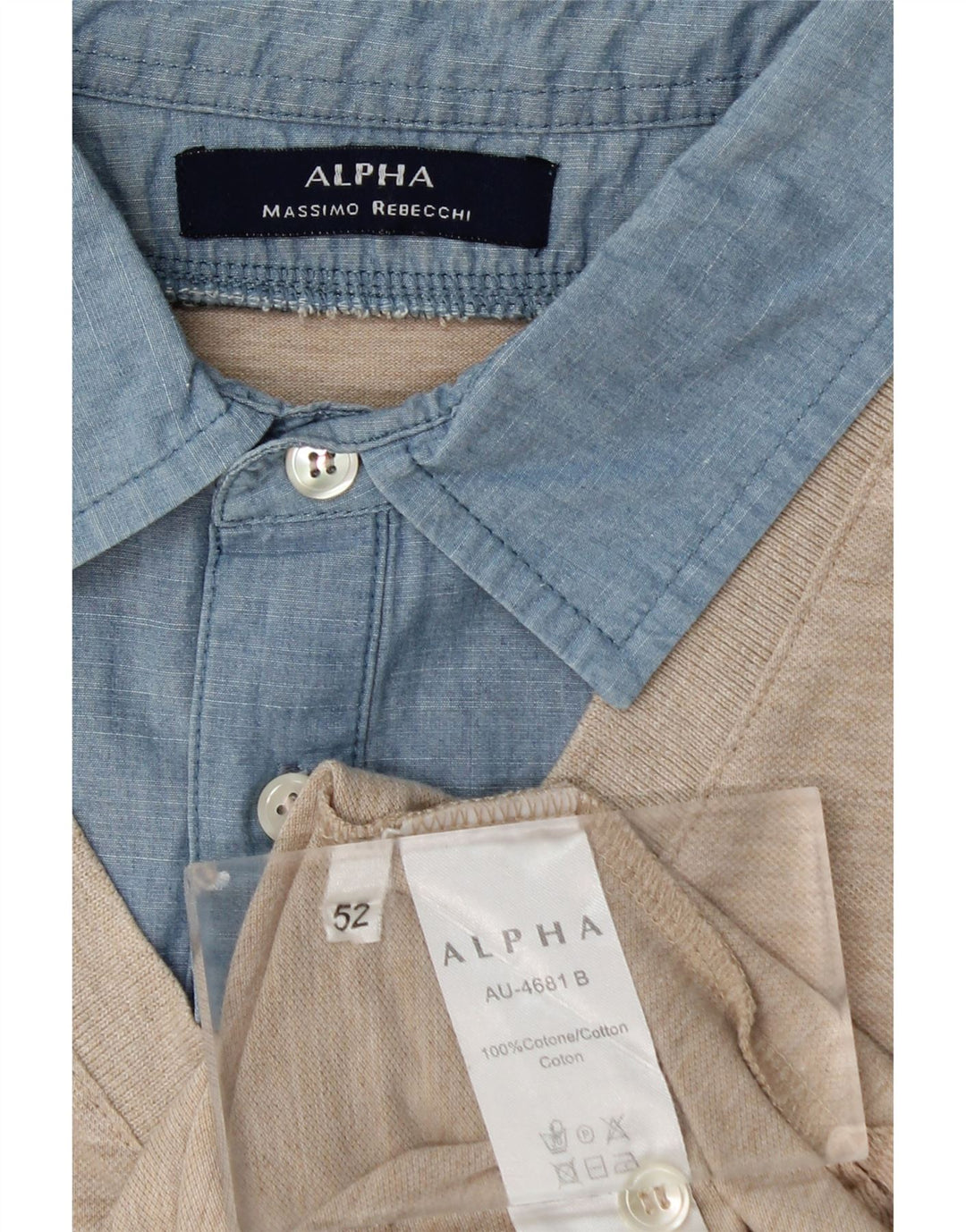 Camisa polo masculina de rugby Alpha Massimo Rebecchi IT 52 grande bloco colorido bege