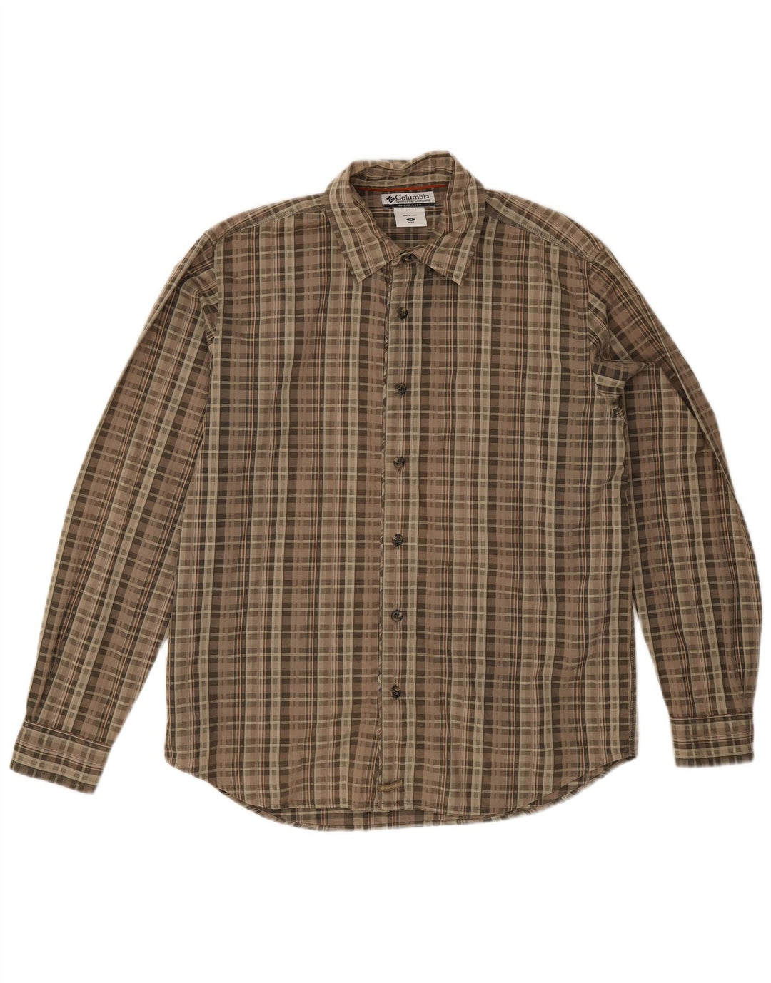 Camisa masculina Columbia de algodão xadrez marrom médio