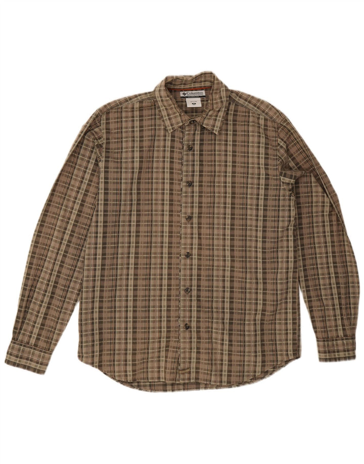 Camisa masculina Columbia de algodão xadrez marrom médio