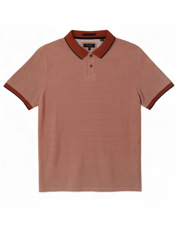 Camisa polo masculina Ted Baker tamanho 4 grande algodão listrado marrom