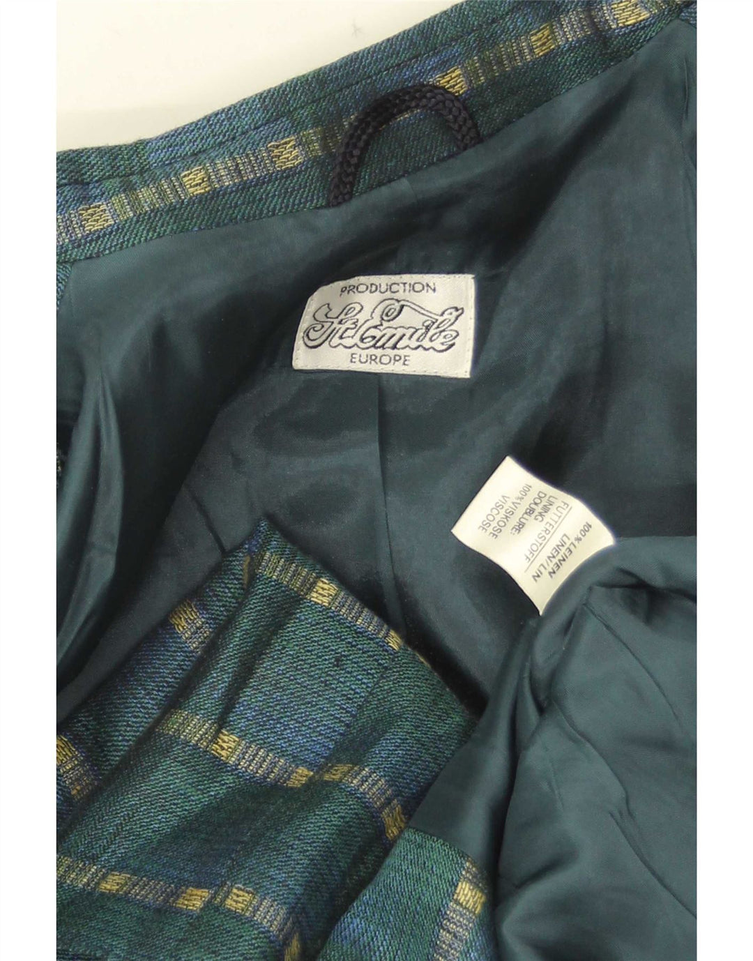 Jaqueta blazer feminina vintage com 3 botões Reino Unido 14 linho listrado verde médio