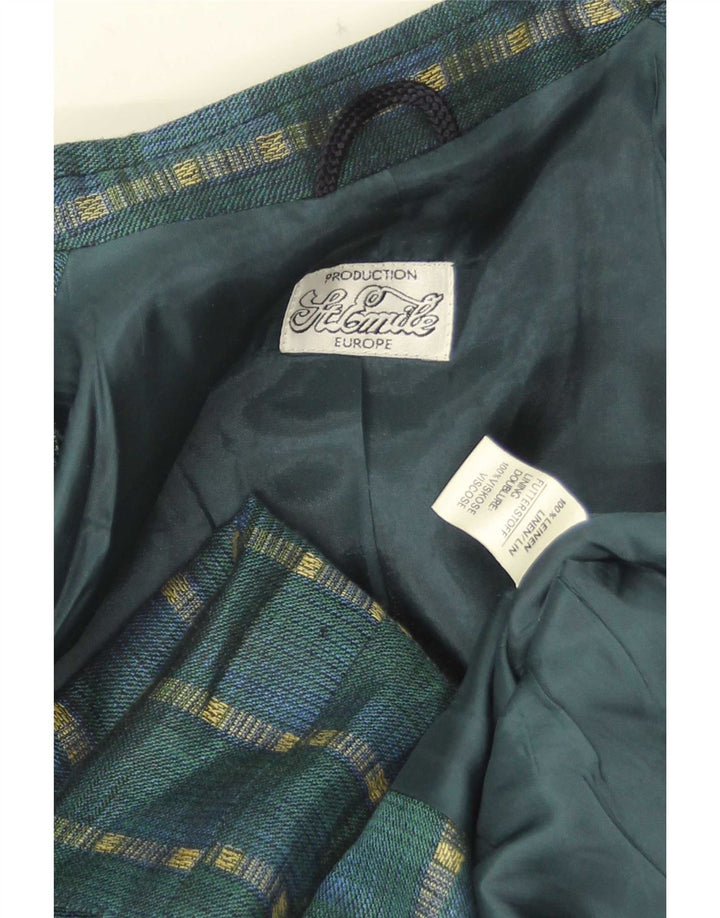Jaqueta blazer feminina vintage com 3 botões Reino Unido 14 linho listrado verde médio